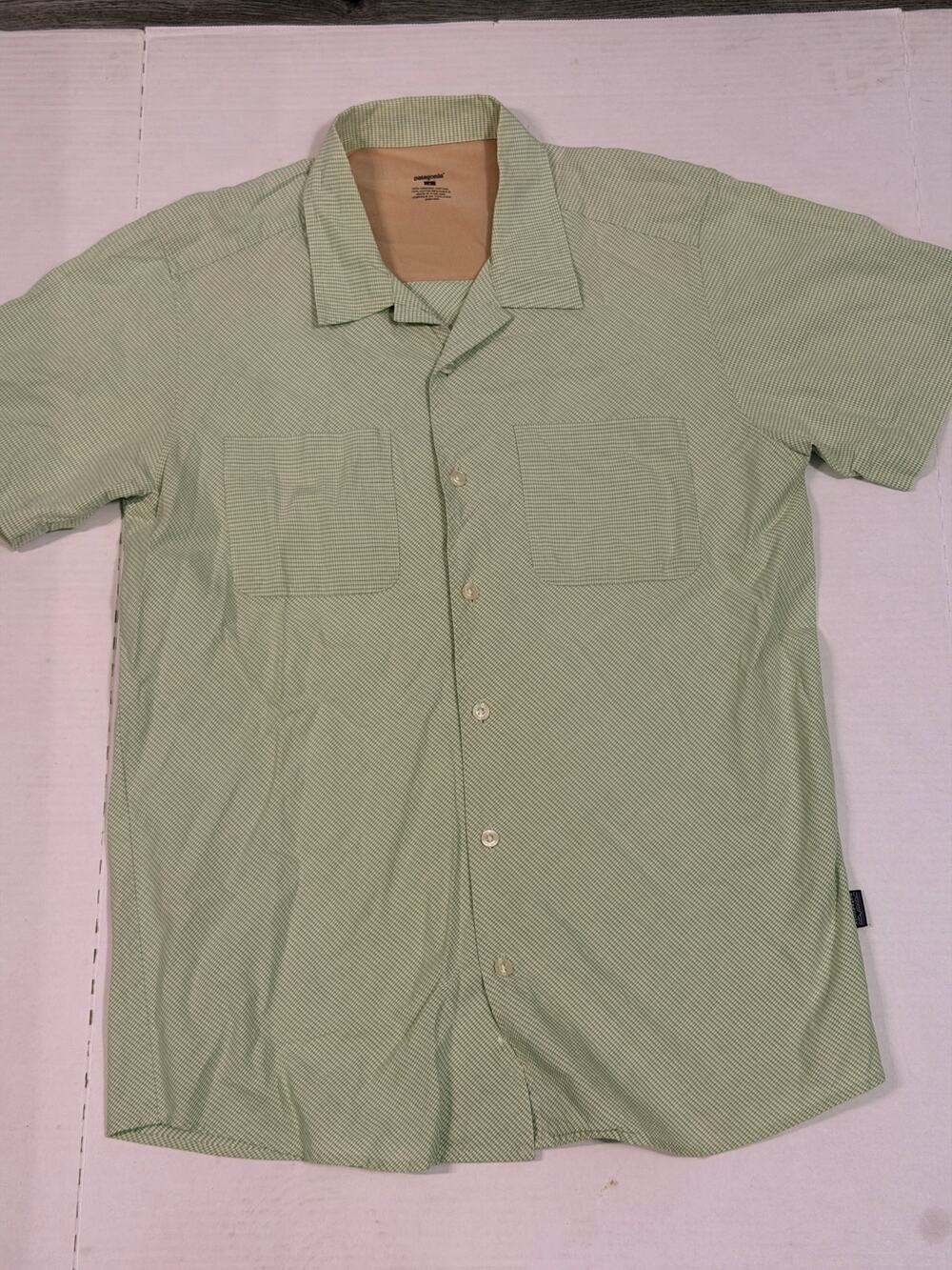 Patagonia Shirt Mens S Organic Cotton Green Check Short Sleeve Button Up